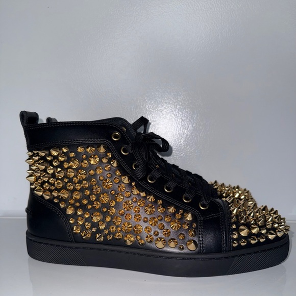 Christian Louboutin Louis Orlato Black and Gold Studded Sneakers s EU 41 US 10 - Picture 2 of 13